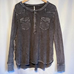 Free People Distressed Henley Top